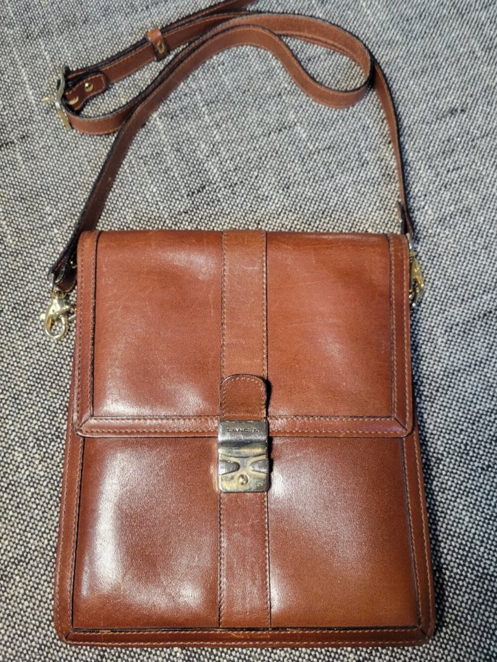 Vintage Lancel Paris Brown Leather Crossbody Shoulder Bag Made in Italy